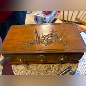 Wooden Oriental Carved Jewelry Box